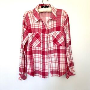 Sanctuary Women's long sleeve Plaid Button Down Tomboy shirt small